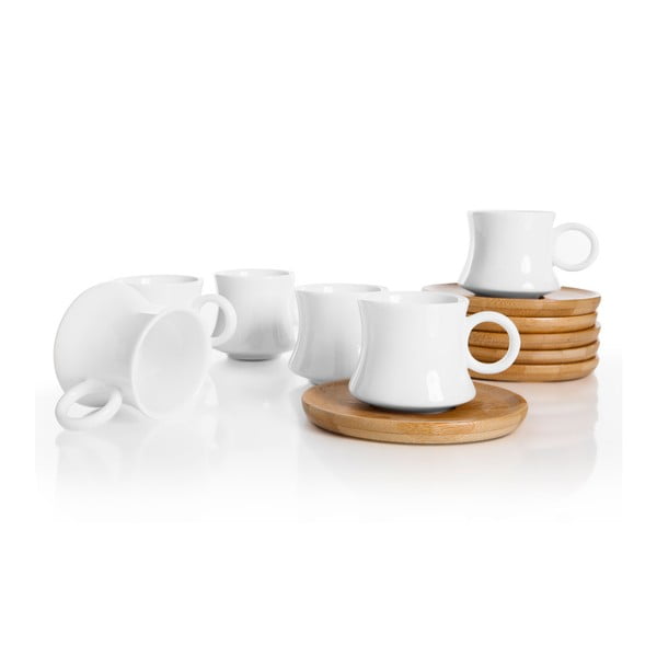 Komplet 6 porcelanastih skodelic s podstavki iz bambusa Bambum Largi-image-1