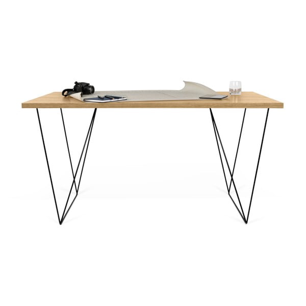 Hrastova delovna miza s črnimi nogami TemaHome Flow, 140 x 75 cm-image-2