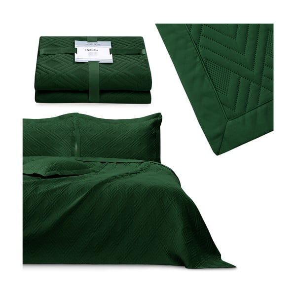 Temno zeleno prešito pregrinjalo iz mikrovlaken 170x210 cm Ophelia – Restilo-image-4