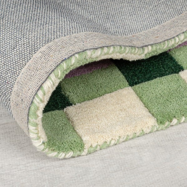 Zelena/vijolična ročno tkana volnena preproga 200x290 cm Kai Wool Border – Flair Rugs-image-3