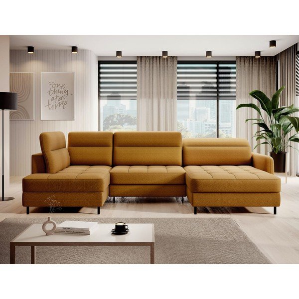 Rumena žametna raztegljiva/s prostorom za shranjevanje kotna sedežna garnitura (levi kot/v obliki črke "U") Berrto – ELTAP-image-1