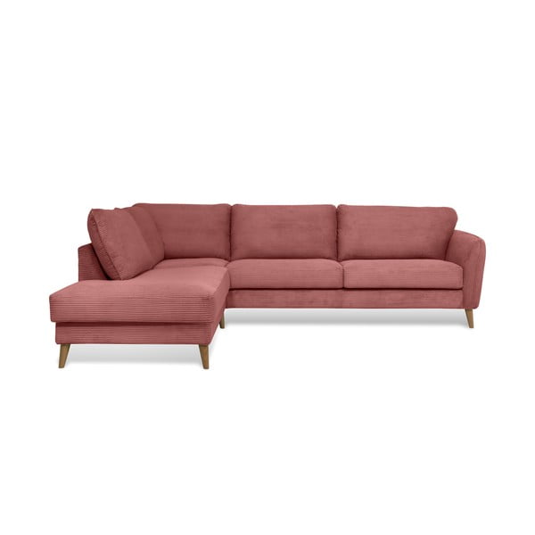 Rožnata kotna sedežna garnitura iz rebrastega žameta (levi kot) Paris – Scandic