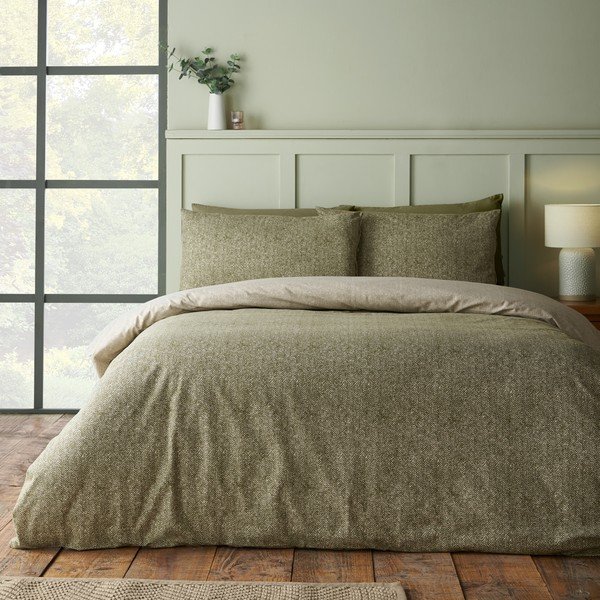 Zelena enojna flanelna posteljnina 135x200 cm Brushed Herringbone – Catherine Lansfield