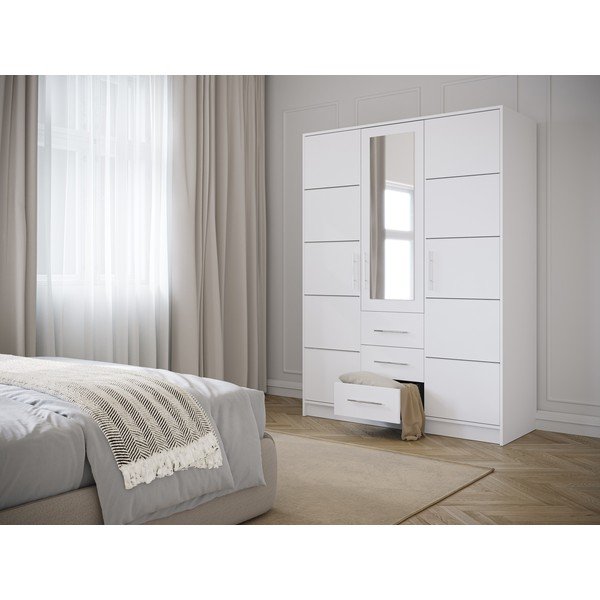 Bela garderobna omara z ogledalom 147x200 cm Derry - Cosmopolitan Design-image-1