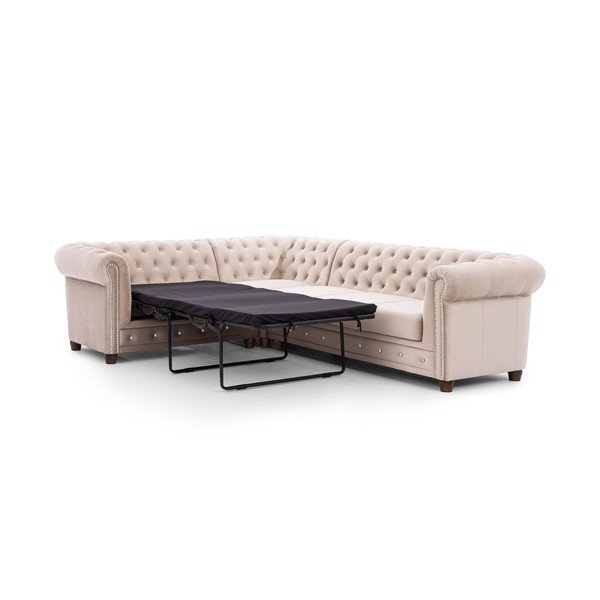 Bež žametna raztegljiva kotna sedežna garnitura (levi kot/v obliki črke L) York Blik – Ropez-image-2