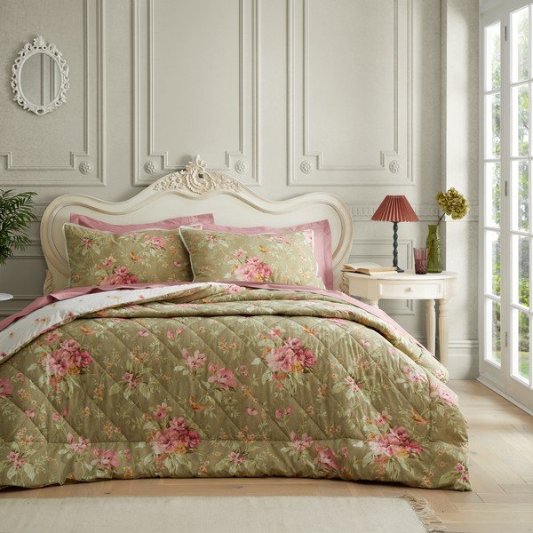 Zeleno prešito pregrinjalo 200x200 cm Penelope Floral – Catherine Lansfield-image-1