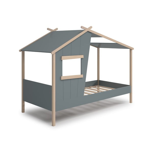 Prašno zelena otroška postelja iz masivnega bora v obliki hiške z letvenim dnom 90x190 cm Luba – Marckeric-image-2