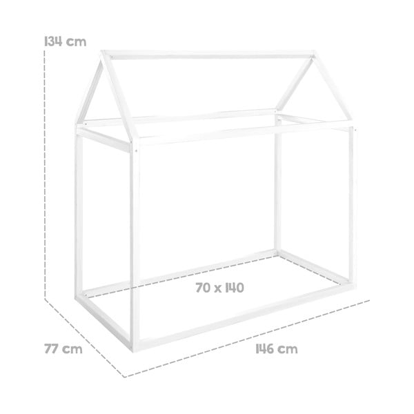 Bela otroška postelja iz masivnega bora v obliki hiške z vzmetnico brez letvenega dna 70x140 cm House Bed – Roba-image-4