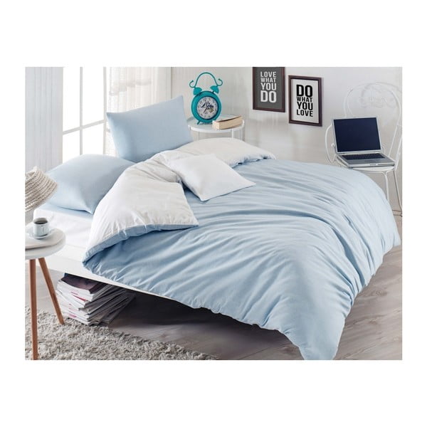 Svetlo modra posteljnina z rjuho za zakonsko posteljo Permento Mesiya, 200 x 220 cm