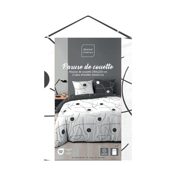 Bela/temno siva 3-delna posteljnina za zakonsko posteljo/podaljšana iz mikrovlaken 240x220 cm Sonate – douceur d'intérieur-image-3