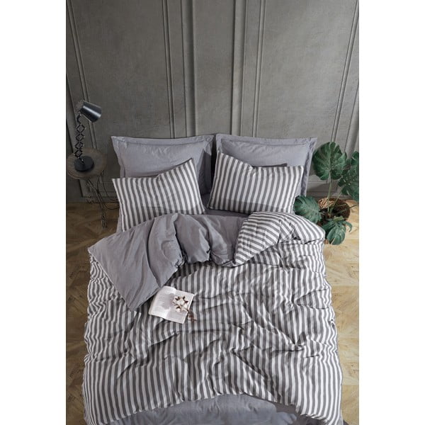 Antracitno siva posteljnina za zakonsko posteljo 200x200 cm Road Potlu – Mijolnir