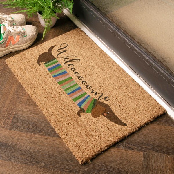 Predpražnik iz kokosovih vlaken 40x60 cm Welcome Sausage Dog – Artsy Doormats-image-1