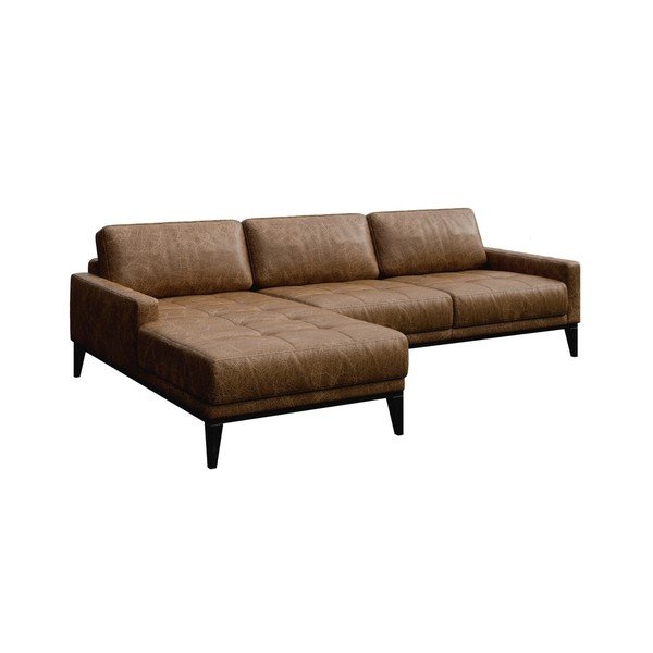 Konjak rjava usnjena kotna sedežna garnitura MESONICA Musso Tufted, levi kot-image-2