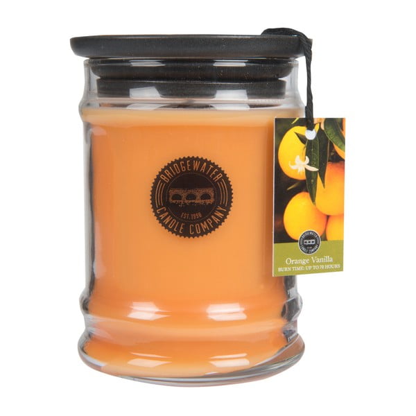 Bridgewater Candle Company dišeča sveča z vonjem pomaranče in vanilije v stekleni škatlici, čas gorenja 65-85 ur