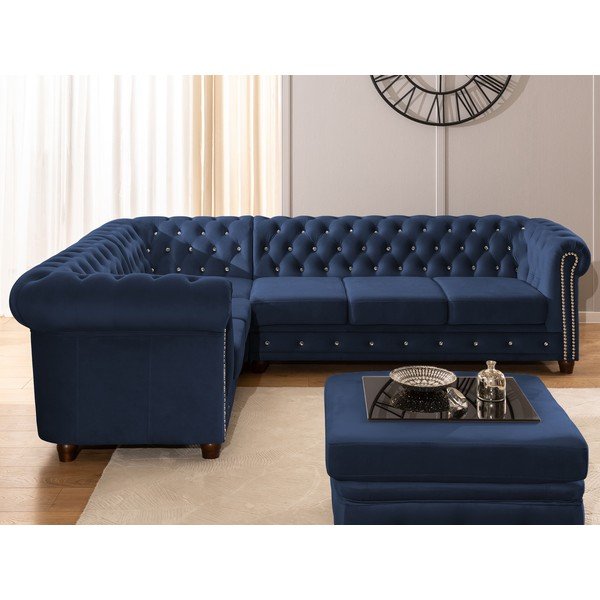 Modra žametna raztegljiva kotna sedežna garnitura (levi kot/v obliki črke L) York Blik – Ropez-image-4