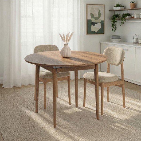 Okrogla raztegljiva jedilna miza z dodatno ploščo v hrastovem dekorju ø 100 cm Viona – Kalune Design-image-2