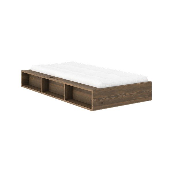 Postelja iz masivnega bora brez vzglavja z letvenim dnom 90x200 cm v temni naravni barvi Ziggy – Karup-image-1
