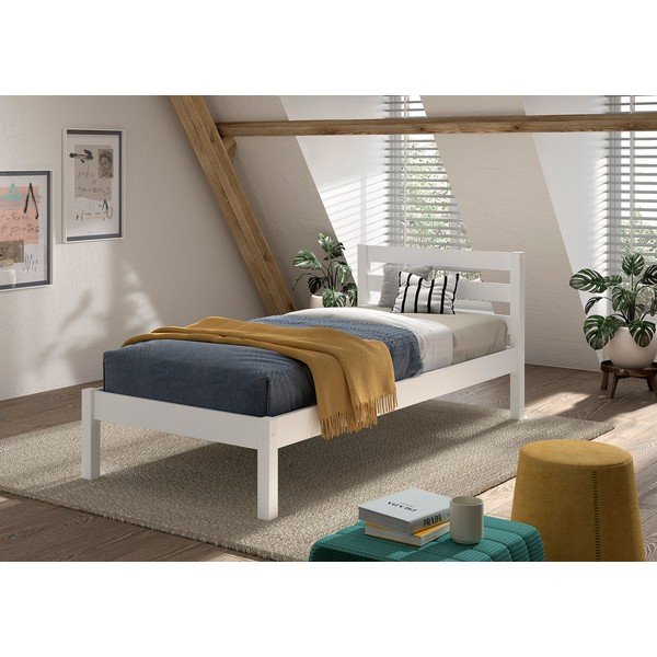 Bela otroška postelja iz masivnega bora brez letvenega dna 90x200 cm Pino – Vipack-image-1