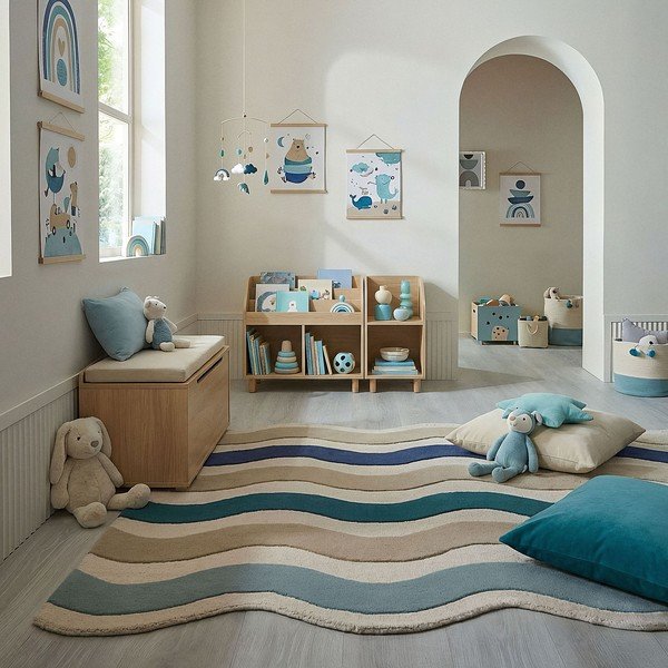 Modra ročno tkana volnena preproga 140x200 cm Cascade Wool – Flair Rugs-image-1