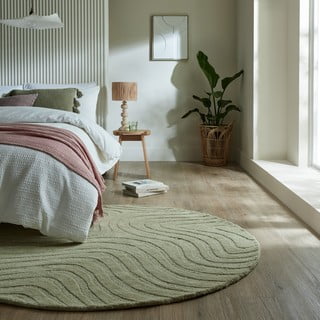 Kaki zelena ročno tkana volnena okrogla preproga ø 160 cm Mesmerise Sage – Flair Rugs