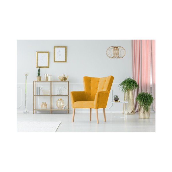 Rumeni fotelj z naslonjali Micadoni Home Lamarta-image-2
