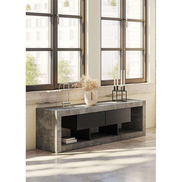 Črna/siva TV omarica v betonskem dekorju 175x52 cm Nara – TemaHome-image-4