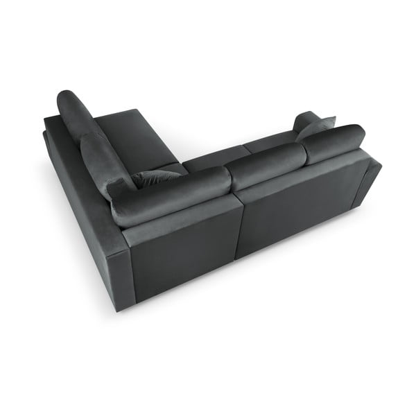 Temno siva žametna raztegljiva kotna sedežna garnitura s prostorom za shranjevanje (desni kot/v obliki črke L) Kyoto – Cosmopolitan Design-image-4