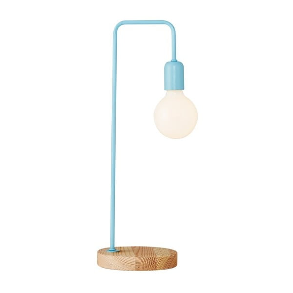 Svetlo modra namizna svetilka z lesenim podstavkom Homemania Decor Valetta