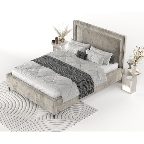 Bež oblazinjena zakonska postelja s prostorom za shranjevanje z letvenim dnom 160x200 cm Baleine – Maison de Rêve-image-3