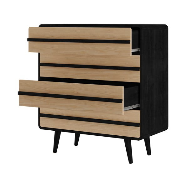 Črna visoka komoda iz hrastovega dekorja 80x88 cm Chantal - Støraa -image-2
