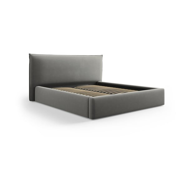Siva oblazinjena zakonska postelja s prostorom za shranjevanje in letvenim dnom 140x200 cm Elio – Milo Casa
