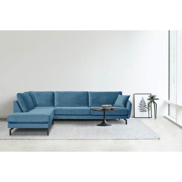 Modra kotna žametna sedežna garnitura Scandic Magic, levi kot-image-1