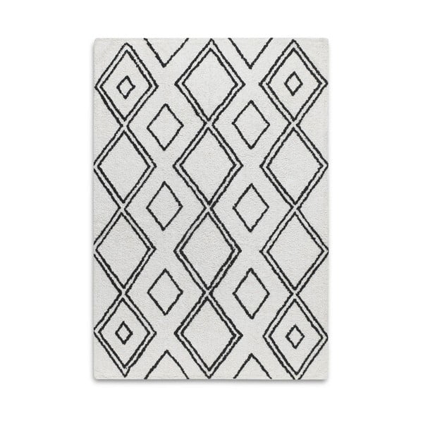 Črno-bela ročno tkana bombažna preproga z geometrijskimi motivi HF Living Morocco, 140 x 200 cm