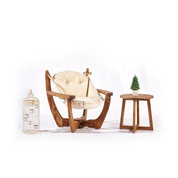 Kremno bel vrtni fotelj iz masivnega lesa Relax – Floriane Garden-image-3