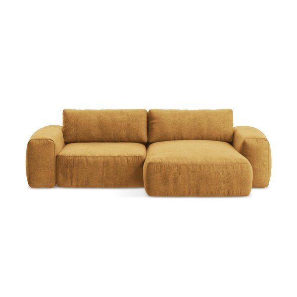 Gorčično rumena raztegljiva kotna sedežna garnitura iz šenilje (desni kot/z ležalnikom) Kuki – Makamii