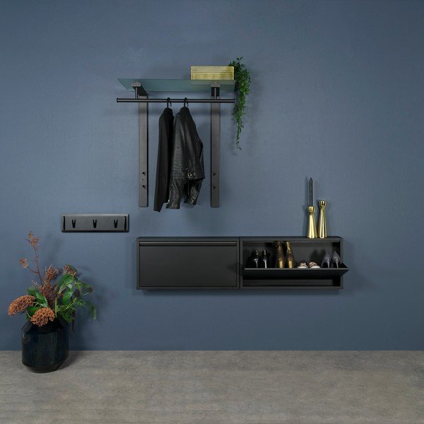 Črn kovinski stenski obešalnik s polico 80 cm Dutch – Spinder Design-image-1