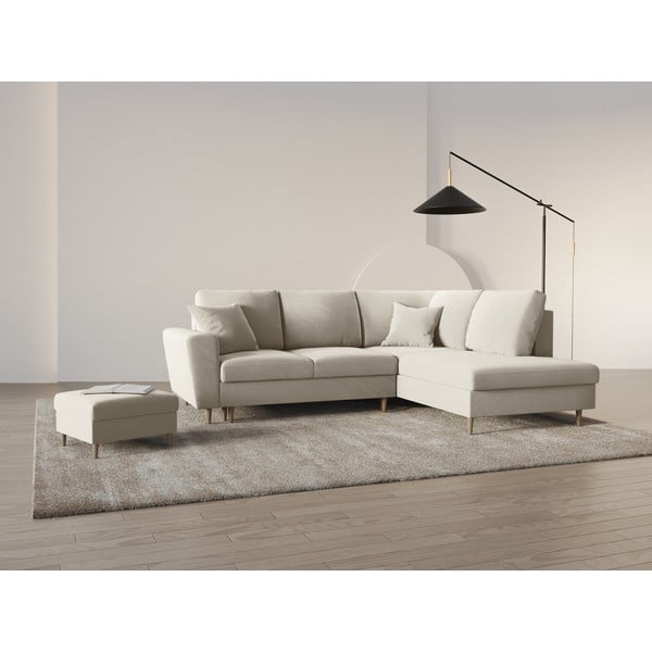 Bež žametna raztegljiva kotna sedežna garnitura s prostorom za shranjevanje (desni kot/v obliki črke L) Kyoto – Cosmopolitan Design-image-2