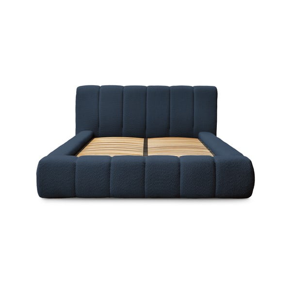 Temno modra oblazinjena zakonska postelja s prostorom za shranjevanje z letvenim dnom 160x200 cm Denali – Bobochic Paris-image-3