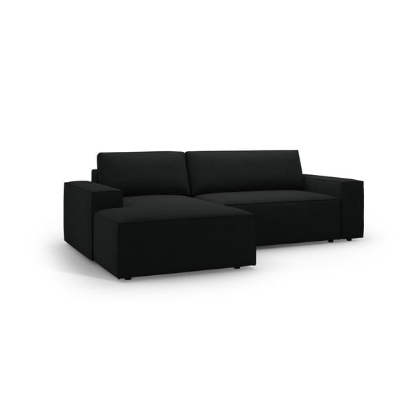 Črna raztegljiva kotna sedežna garnitura iz tkanine bouclé (levi kot) Jodie – Micadoni Home-image-2