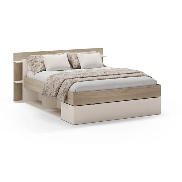 Bela zakonska postelja v hrastovem dekorju s prostorom za shranjevanje brez letvenega dna 140x190 cm Albo – Marckeric