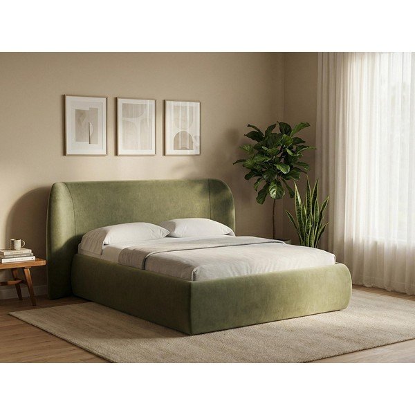 Sivorjava oblazinjena zakonska postelja s prostorom za shranjevanje z letvenim dnom 180x200 cm Hauke – Makamii-image-1