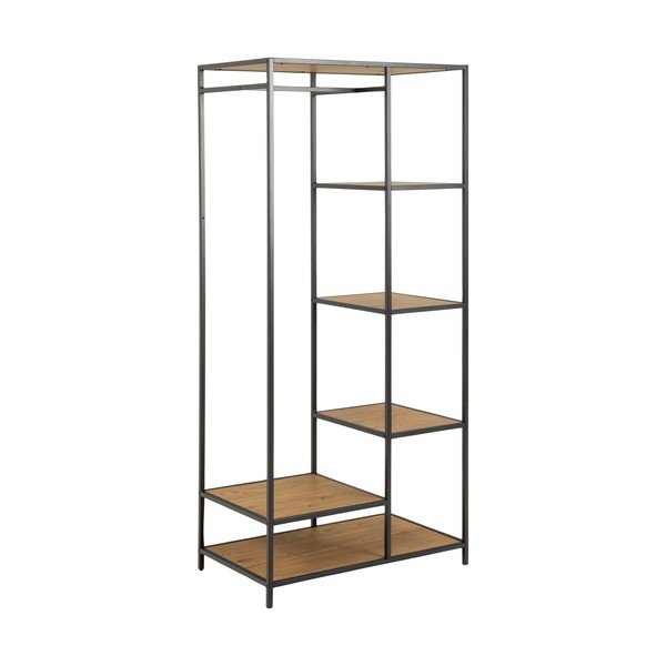 Črna odprta garderobna omara v hrastovem dekorju 77x165 cm Seaford – Actona-image-2