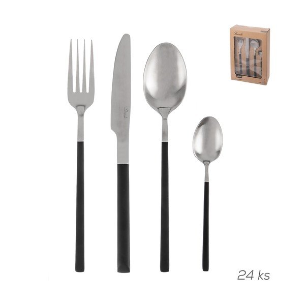 Črn/srebrn pribor iz nerjavečega jekla 24 ks Skandi – Orion-image-4
