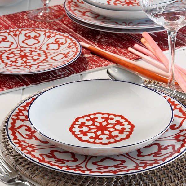 24-delni komplet belih porcelanskih posod z rdečim vzorcem Kütahya Porselen Desen-image-1