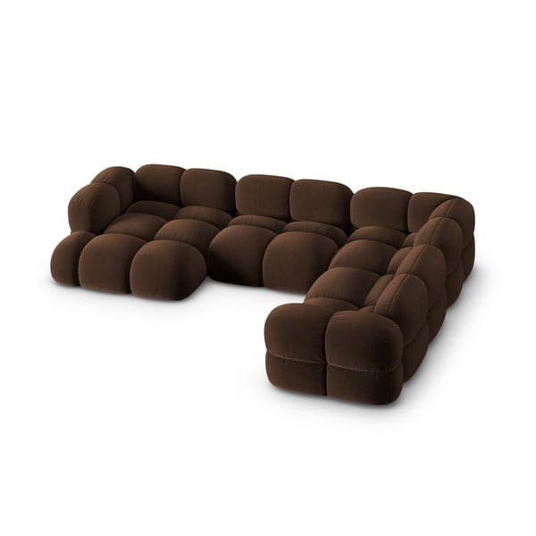 Temno rjava žametna kotna sedežna garnitura (desni kot/v obliki črke "U") Loretto – Cosmopolitan Design