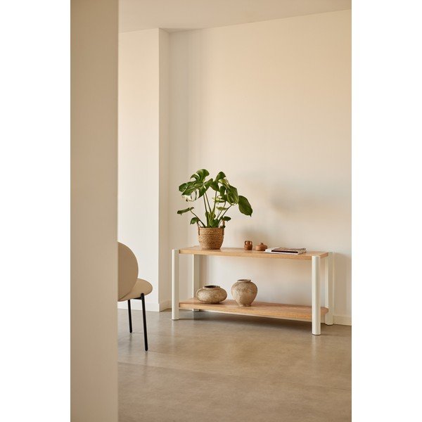 Regal v hrastovem dekorju v kremni in svetli naravni barvi 126x59x43 cm Bona – Teulat-image-1