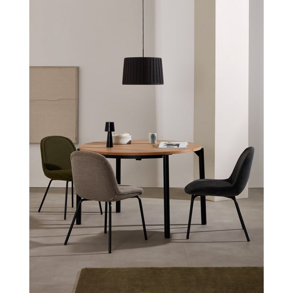 Okrogla raztegljiva jedilna miza z mizno ploščo v hrastovem dekorju ø 90 cm Montuiri – Kave Home-image-1