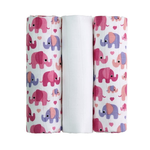 Komplet 3 plenic iz blaga T-TOMI Pink Elephants, 70 x 70 cm