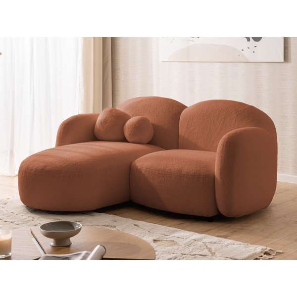 Kotna sedežna garnitura iz tkanine bouclé v barvi terakote (levi kot/z ležalnikom) Orbit – Ropez-image-4