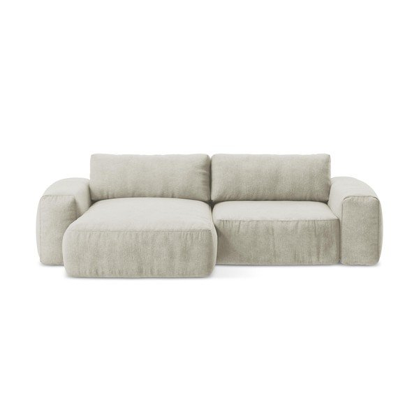 Bež raztegljiva kotna sedežna garnitura iz šenilje (levi kot/z ležalnikom) Kuki – Makamii